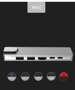 Type C To HDMI+USB3.0+PD 6 In 1 HUB Hub Rj45 Network Card Adapter