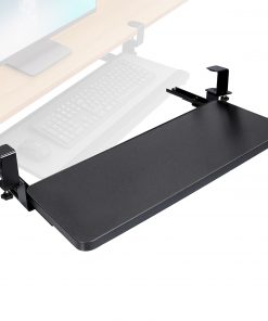 1Pc 25.59x9.64x0.51in Keyboard Mouse Tray Under Desk Retractable Slide Out Drawer Height Adjustable With C Clamp 55LBS Load