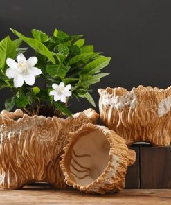 Alternative view of Flower Pot Ceramic Large Extra Large Wood Shaped Tree Root Green Plant Succulent Flower Pot