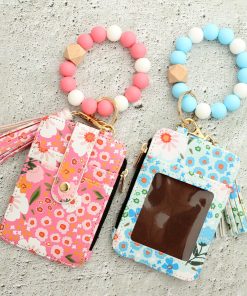 Women's Floral Print Leather Card Bag