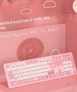 Milk Tea Rabbit Cute Chocolate Wired Keyboard