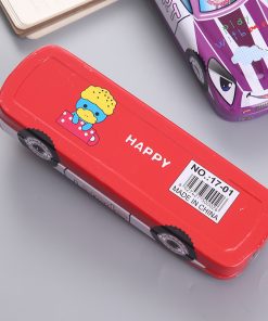 Tinplate Car Trolley Double-layer Stationery Box Racing Shape Pencil Case Cartoon Pattern Pencil Case
