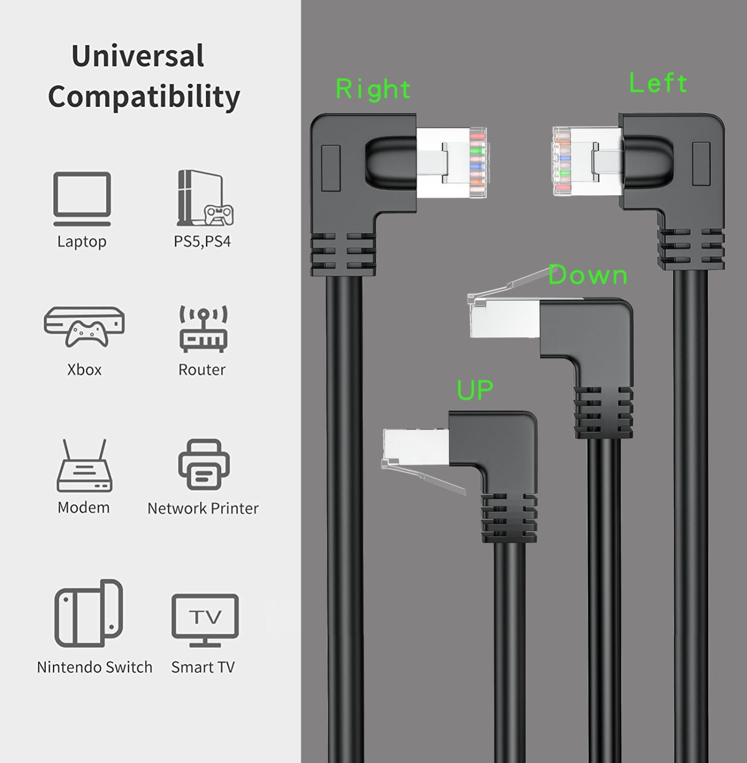 Cat6 Ethernet Cable RJ45 Right Angle UTP Network Cable Patch - Image 3