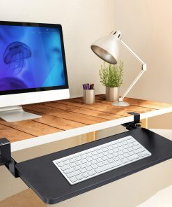 Alternative view of 1Pc 25.59x9.64x0.51in Keyboard Mouse Tray Under Desk Retractable Slide Out Drawer Height Adjustable With C Clamp 55LBS Load