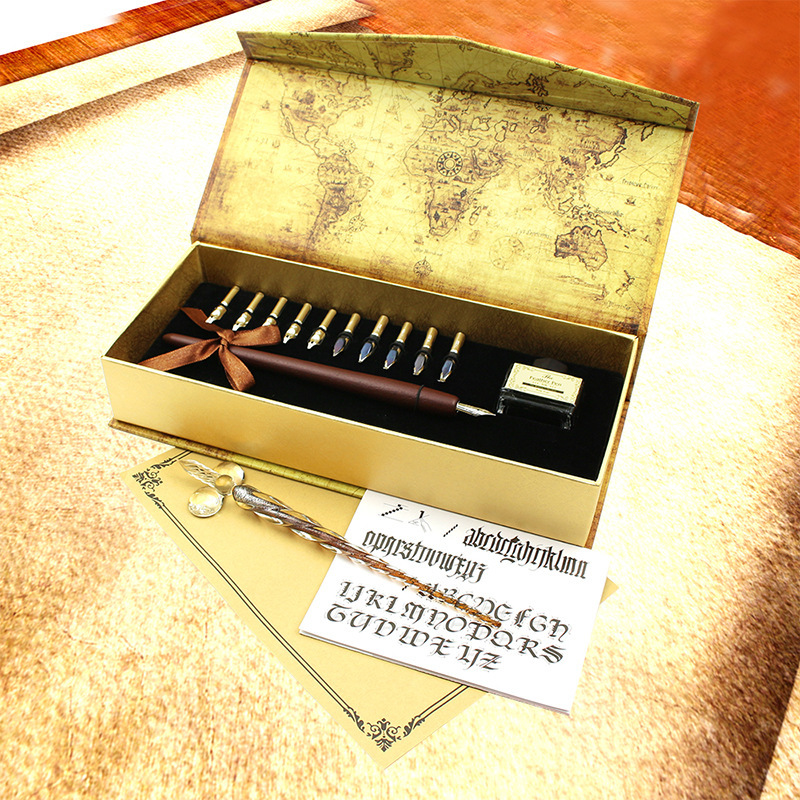 Handmade Glass Pen Crystal Pen Wooden Dip Pen Retro Set Valentine's Day Christmas Creative Gift - Image 5