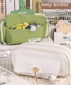 Alternative view of Button Pencil Case Girls Large Capacity Simple Student Creativity Canvas Stationery Bag