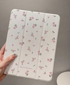 Transparent Floral Tri-fold Tablet Protective Case