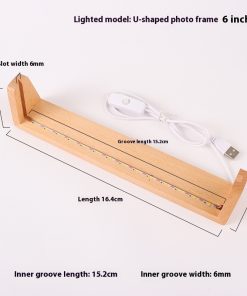Alternative view of Wooden U-shaped Luminous Display Acrylic Rack Photo Frame Desk Calendar Lamp Holder