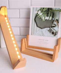 Wooden U-shaped Luminous Display Acrylic Rack Photo Frame Desk Calendar Lamp Holder