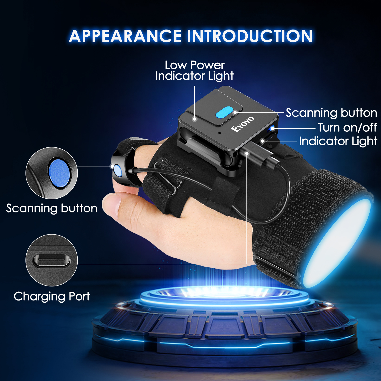 Portable Two-dimensional Wrist Barcode Scanner Gloves Bluetooth Scanner - Image 3