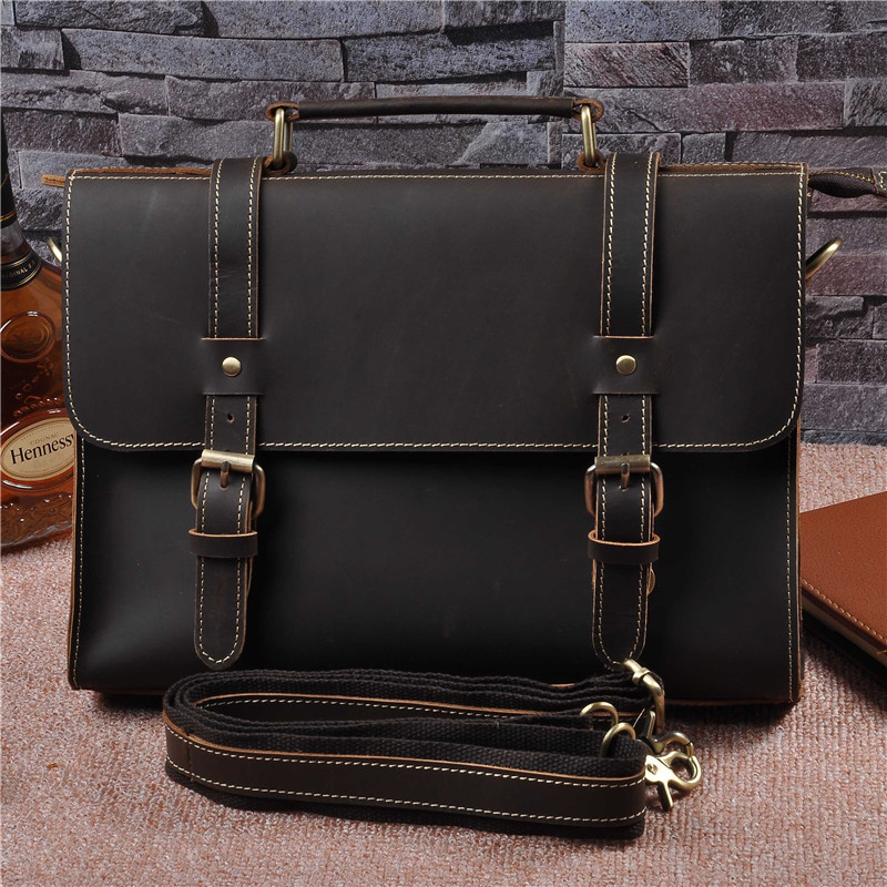 Mens Genuine Leather Cowhide Crazy Horse Leather Handbag - Image 5