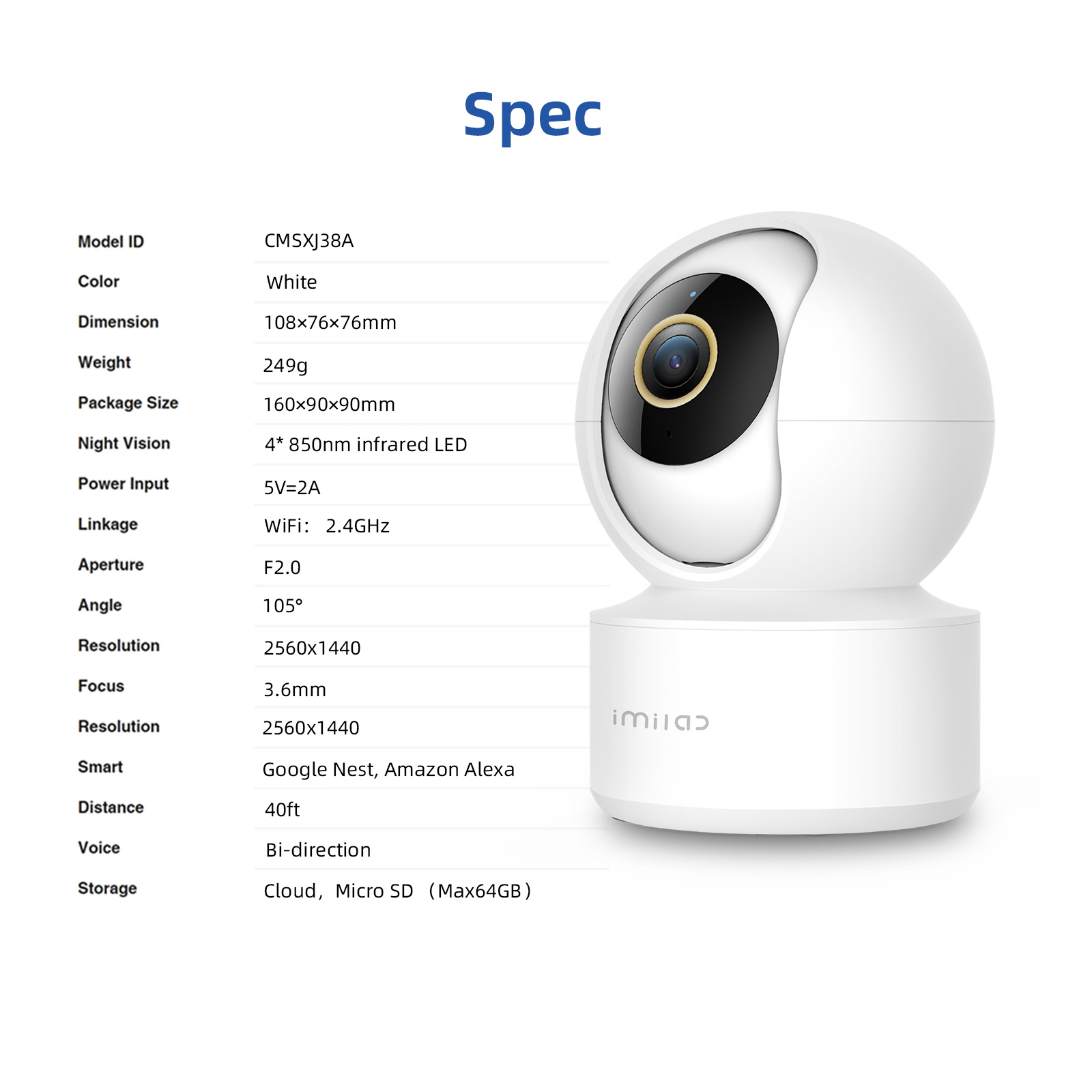 IMILAB C21 2.5K Surveillance Camera Vedio Wifi IP Smart Indoor Home Security Baby Monitor 360view Starlight Night Vision Cam - Image 4
