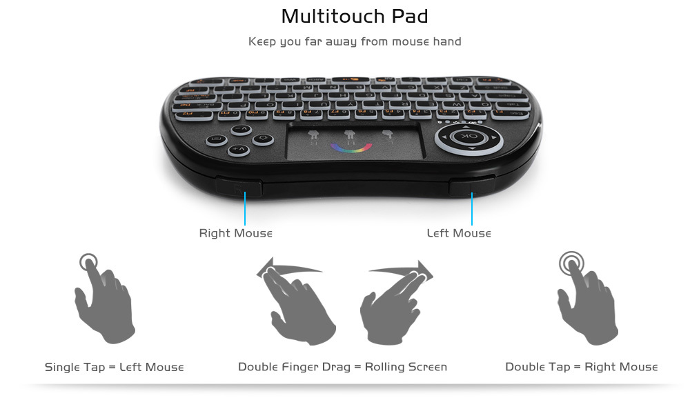 H9 Wireless Backlit Colorful Touch Remote Control Keyboard - Image 4