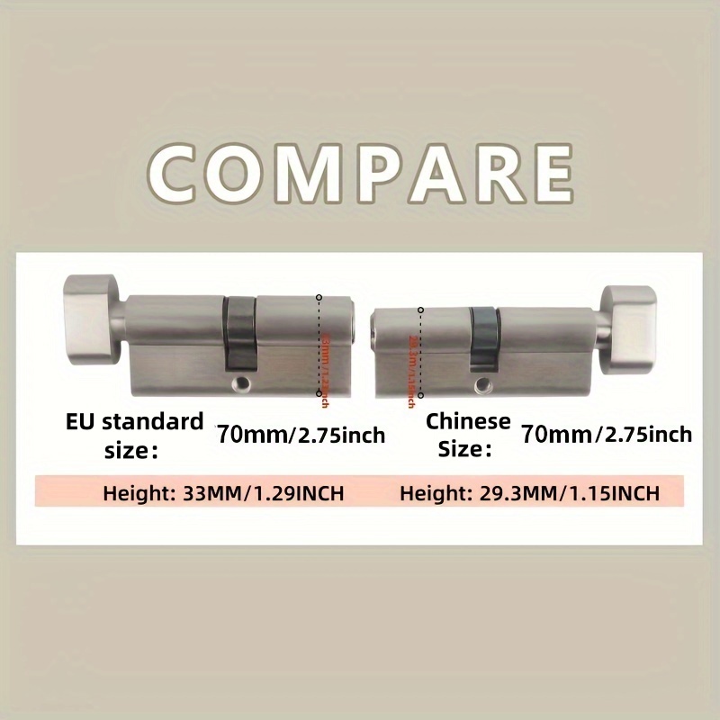 1 Piece Of European Standard Size, 70mm Length Knob Lock Cylinder, Lock Cylinder With 5 Keys, Suitable For Anti-Theft Doors, Office Doors, Stainless Steel Doors, Indoor Doors - Image 2