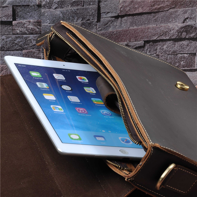 Mens Genuine Leather Cowhide Crazy Horse Leather Handbag - Image 3